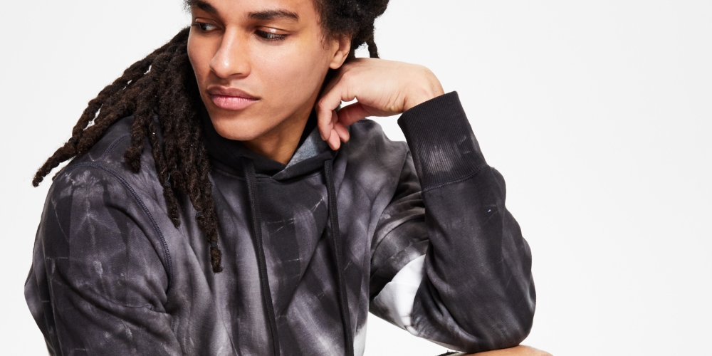 Moletom com capuz masculino Shibori Sun + Stone, preto, tamanho pequeno