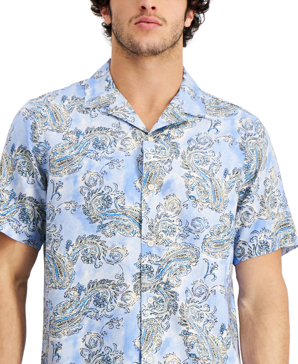Camisa de acampamento masculina com estampa paisley e ajuste regular do Club Room, azul, tamanho grande