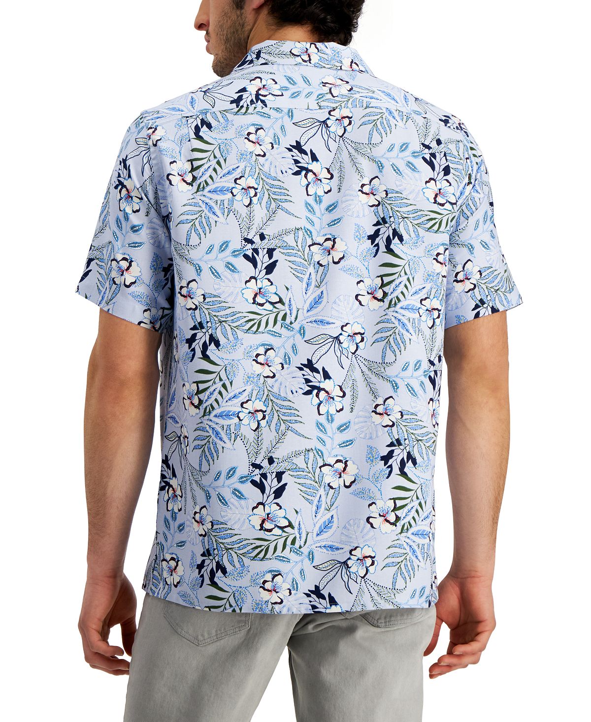 Camisa de acampamento com estampa tropical e ajuste regular masculina Club Room, azul, tamanho pequeno