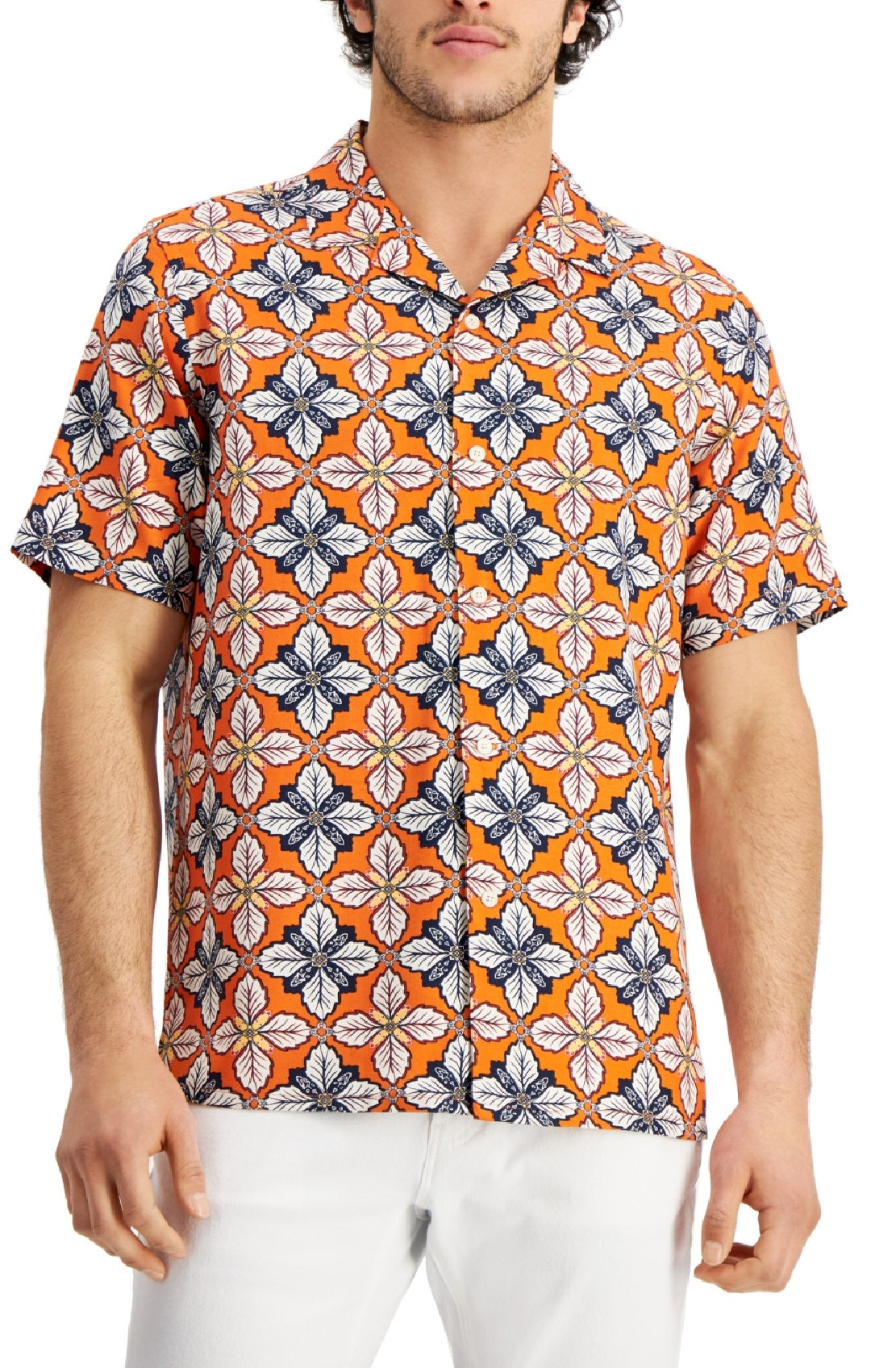 Camisa de acampamento masculina Club Room Regular Fit Medallion Print Vermelha Tamanho P