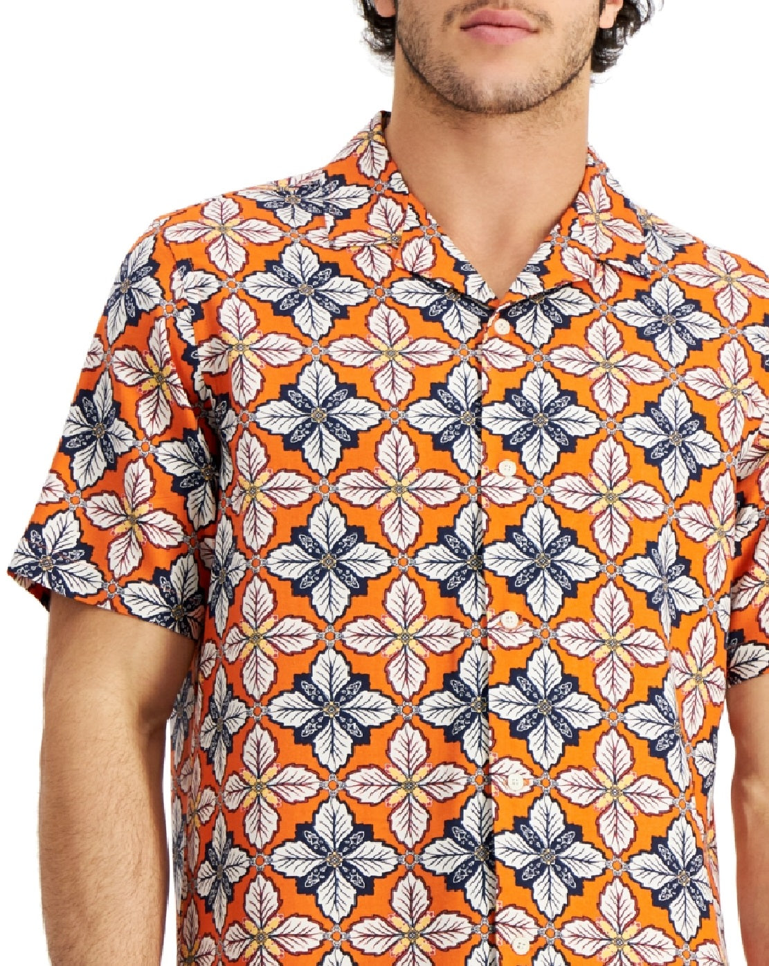 Camisa de acampamento masculina Club Room Regular Fit Medallion Print Vermelha Tamanho P