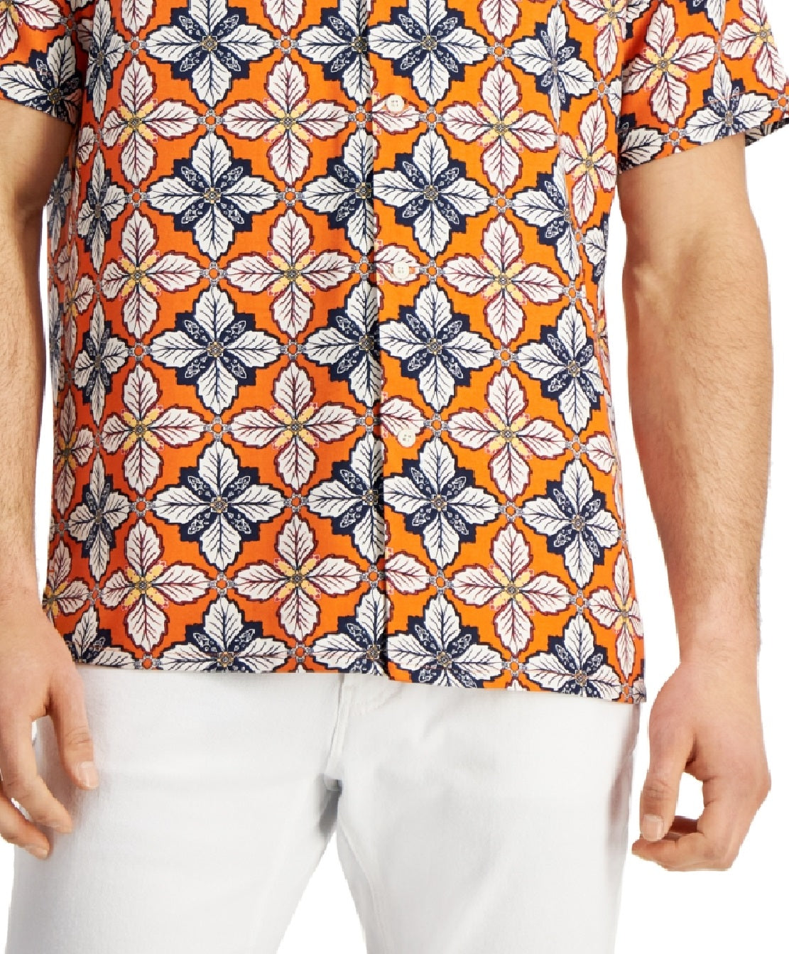 Camisa de acampamento masculina Club Room Regular Fit Medallion Print Vermelha Tamanho P