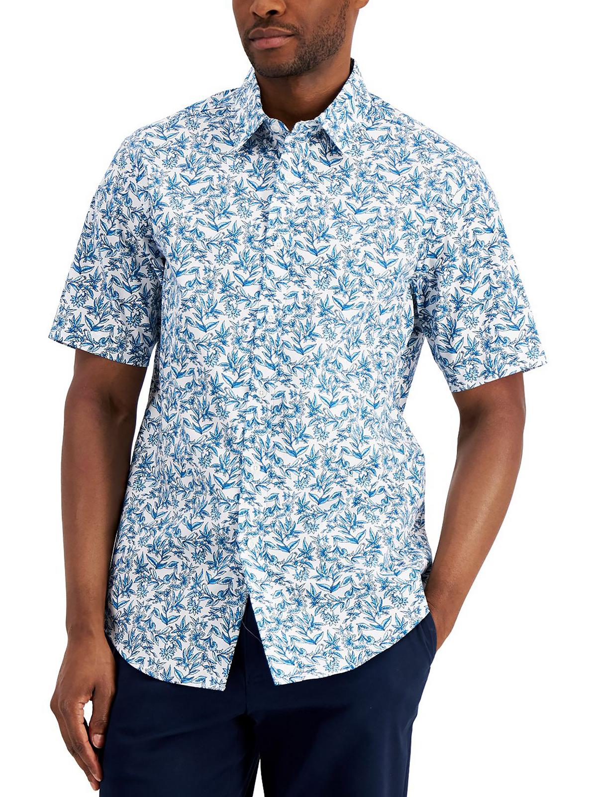 Camisa Baha Floral Masculina Club Room Azul Tamanho Grande