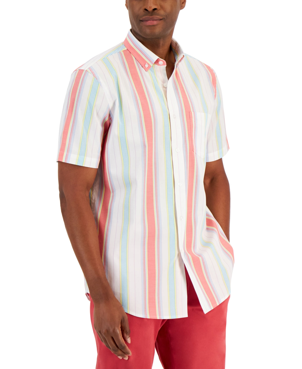 Camisa de popeline listrada Sunrise Fade masculina Club Room, branca, tamanho pequeno