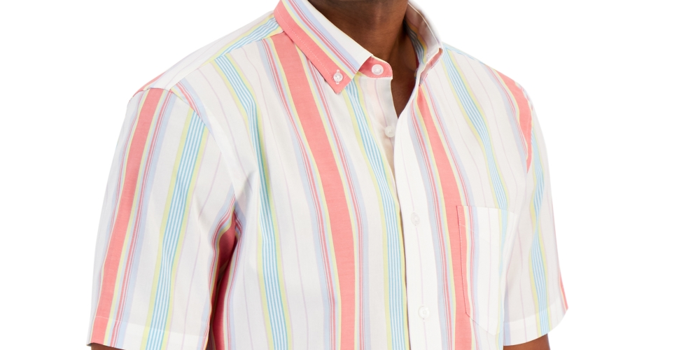 Camisa de popeline listrada Sunrise Fade masculina Club Room, branca, tamanho pequeno