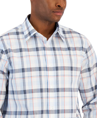 Club Room Men's Regular Fit Plaid Poplin Shirt White Size Small