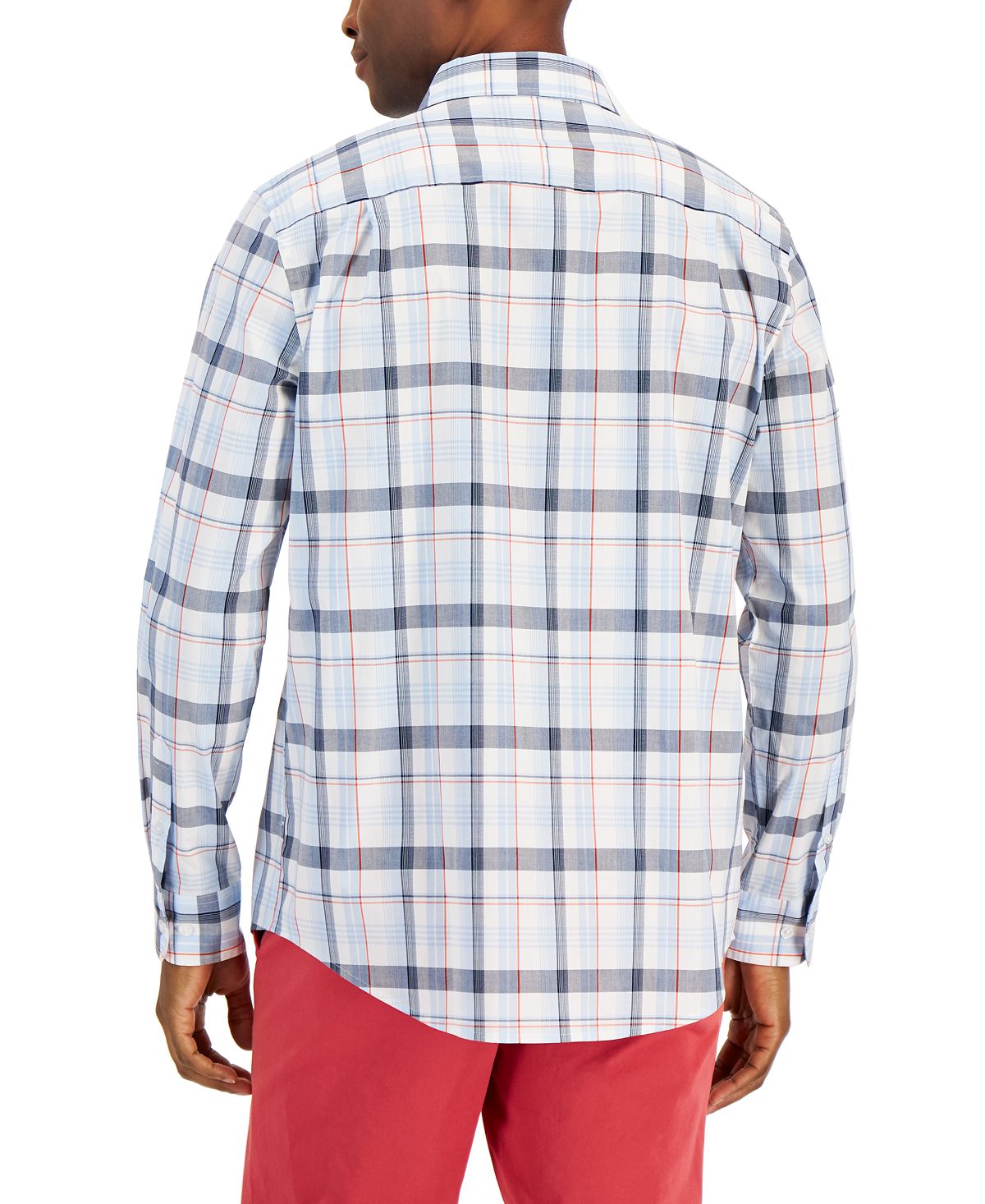 Camisa de popeline xadrez masculina Club Room, tamanho grande, branca, corte regular