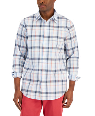 Club Room Men's Regular Fit Plaid Poplin Shirt White Size Large