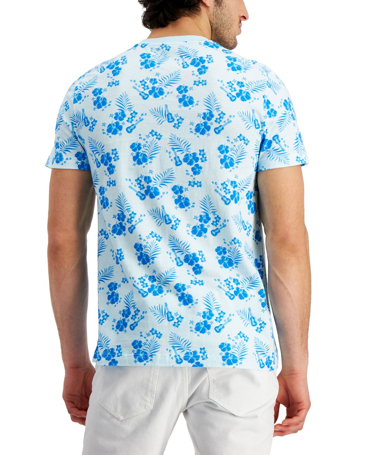 Camiseta masculina com estampa tropical Club Room, azul, tamanho XX-G