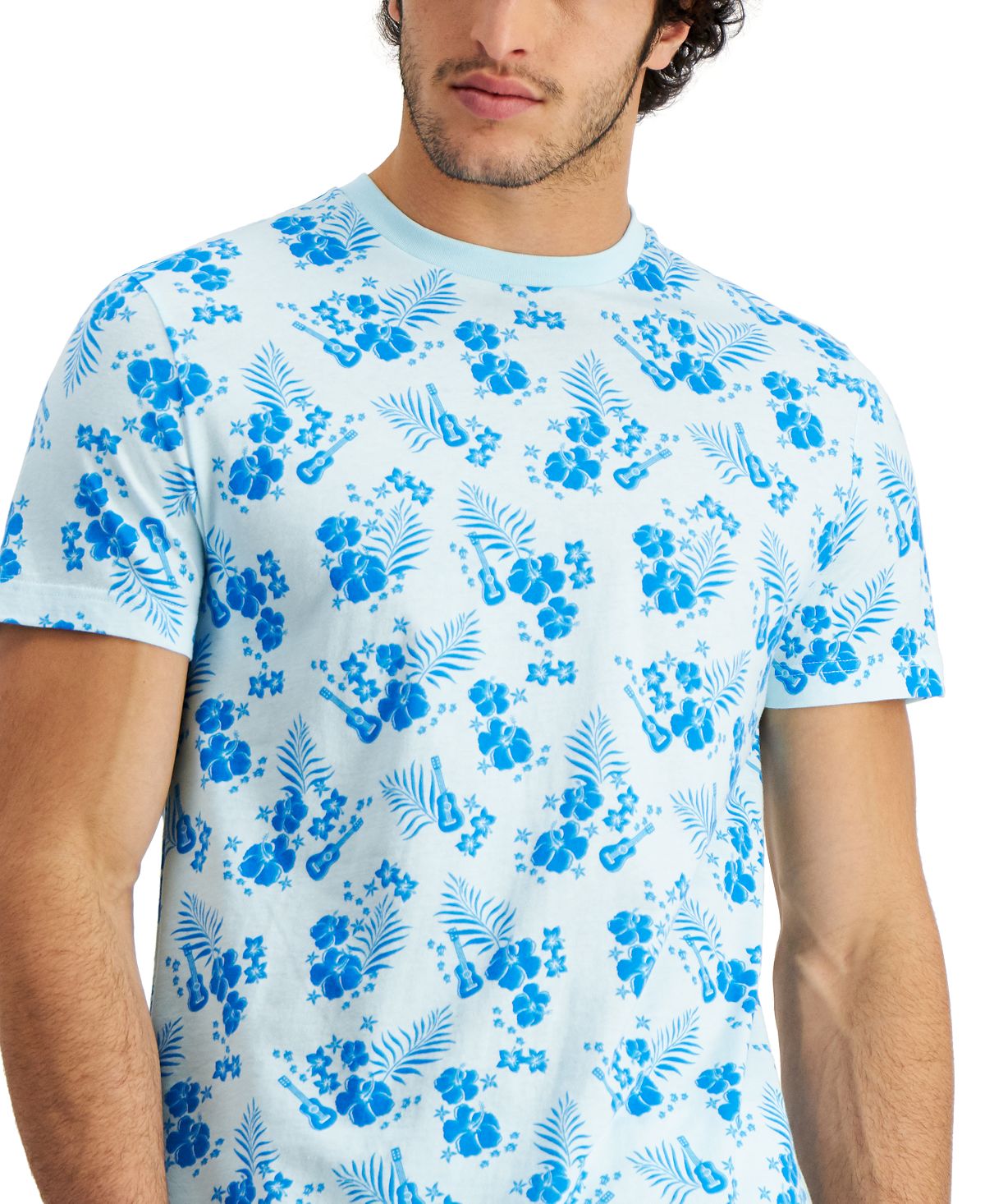 Camiseta masculina com estampa tropical Club Room, azul, tamanho XX-G