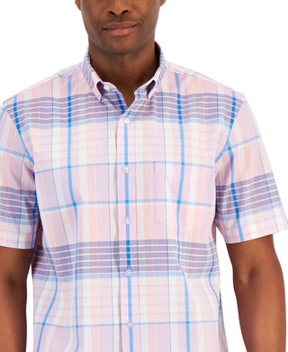Club Room Men's Romero Plaid Poplin Shirt Pink Size Medium