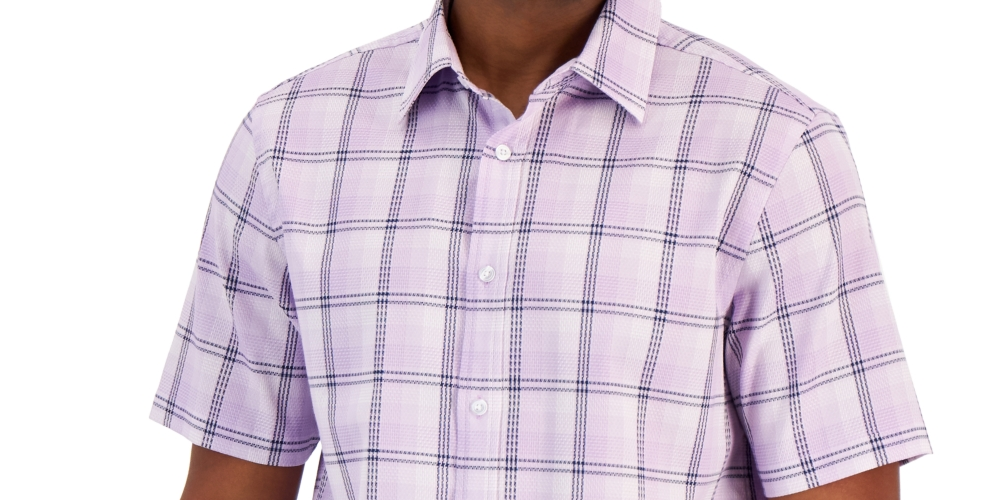 Camisa de popeline xadrez Giza masculina Club Room, roxa, tamanho XX-G