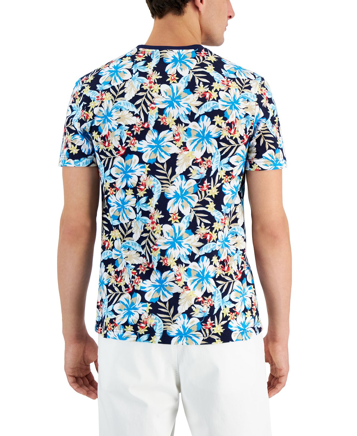 Camiseta Masculina Club Room Estampada Floral Azul Tamanho P
