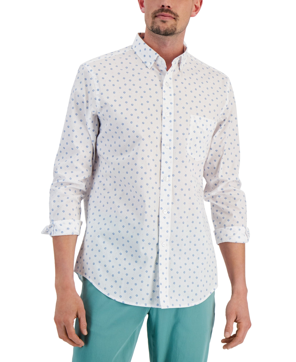 Camiseta masculina com estampa floral Club Room, branca, tamanho XX-G