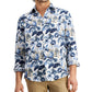 Camisa de linho masculina Club Room Regular Fit Jacobean com estampa floral, azul, tamanho médio
