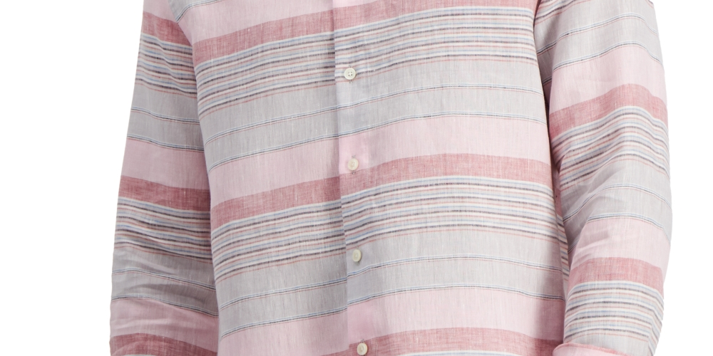 Camisa de linho listrada masculina Club Room, tamanho grande, rosa, ajuste regular