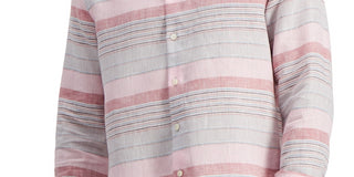 Camisa de linho listrada masculina Club Room, tamanho grande, rosa, ajuste regular