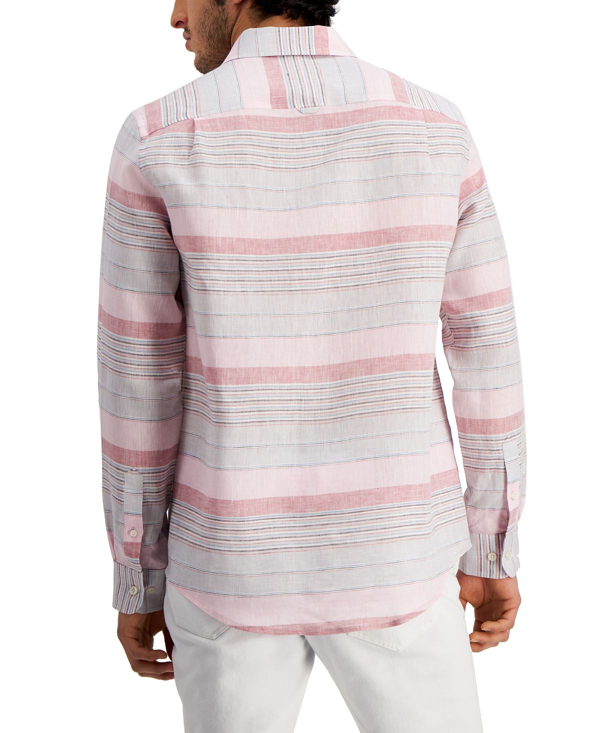 Camisa de linho listrada masculina Club Room Regular Fit Rosa