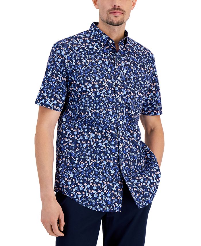 Camisa Masculina Estampada Floral Club Room Azul Tamanho P