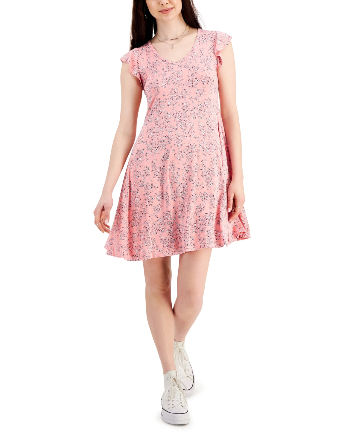 Vestido feminino com estampa floral e mangas esvoaçantes, estilo &amp; co, rosa, tamanho extragrande