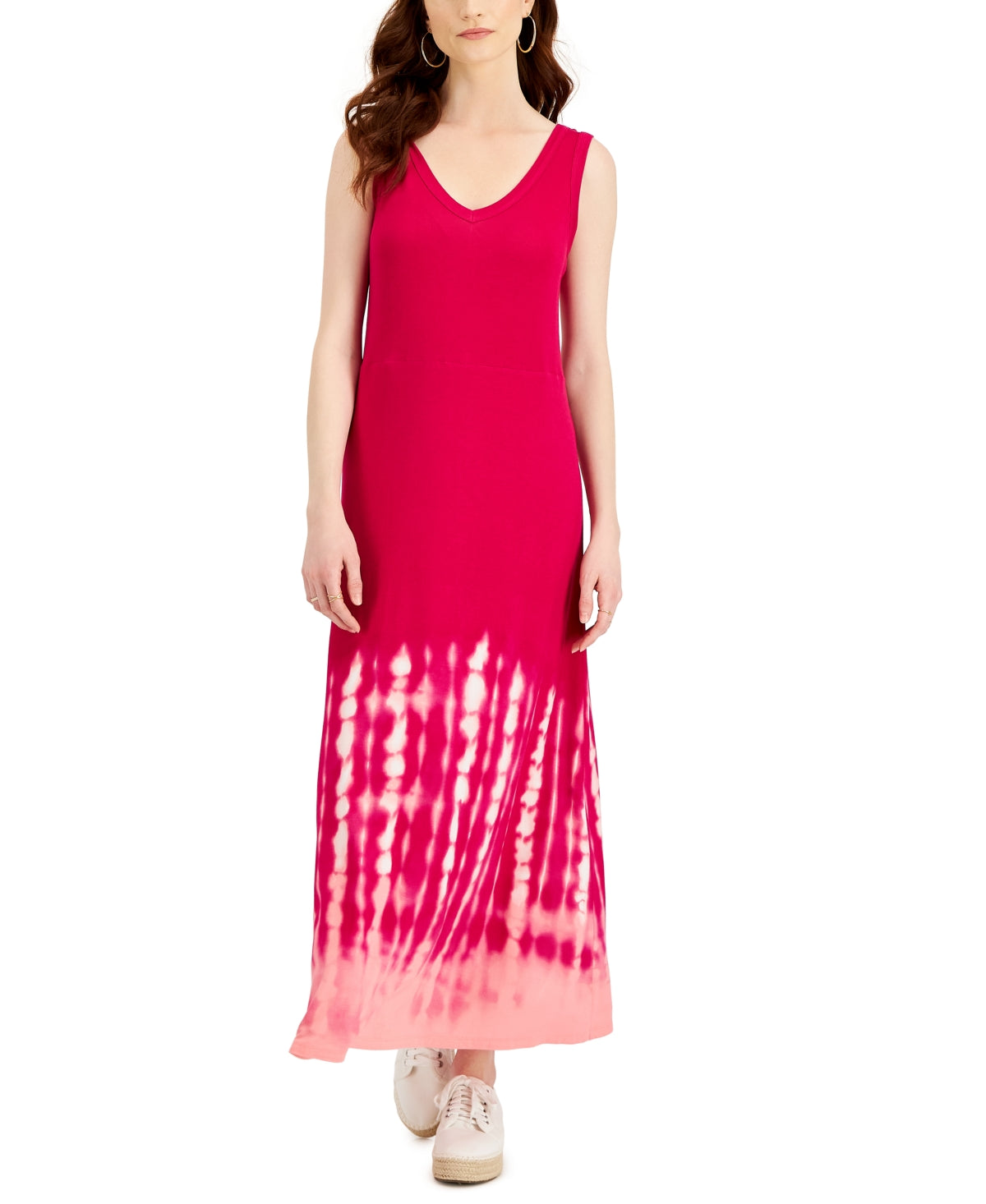 Vestido longo sem mangas estilo &amp; co feminino, tingido, rosa, tamanho grande