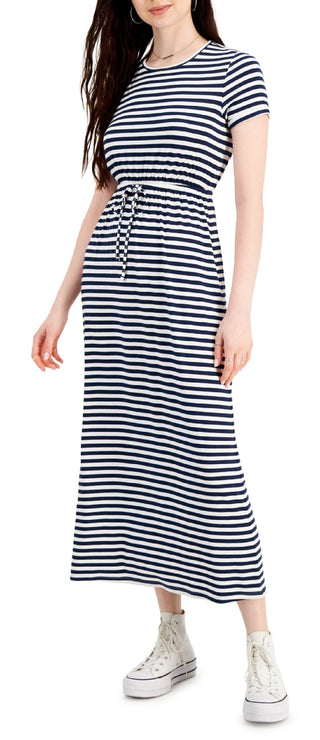 Vestido longo feminino estampado com cintura marcada estilo &amp; co, azul, tamanho grande