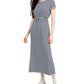 Vestido longo feminino estampado com cintura marcada estilo &amp; co, azul, tamanho extragrande