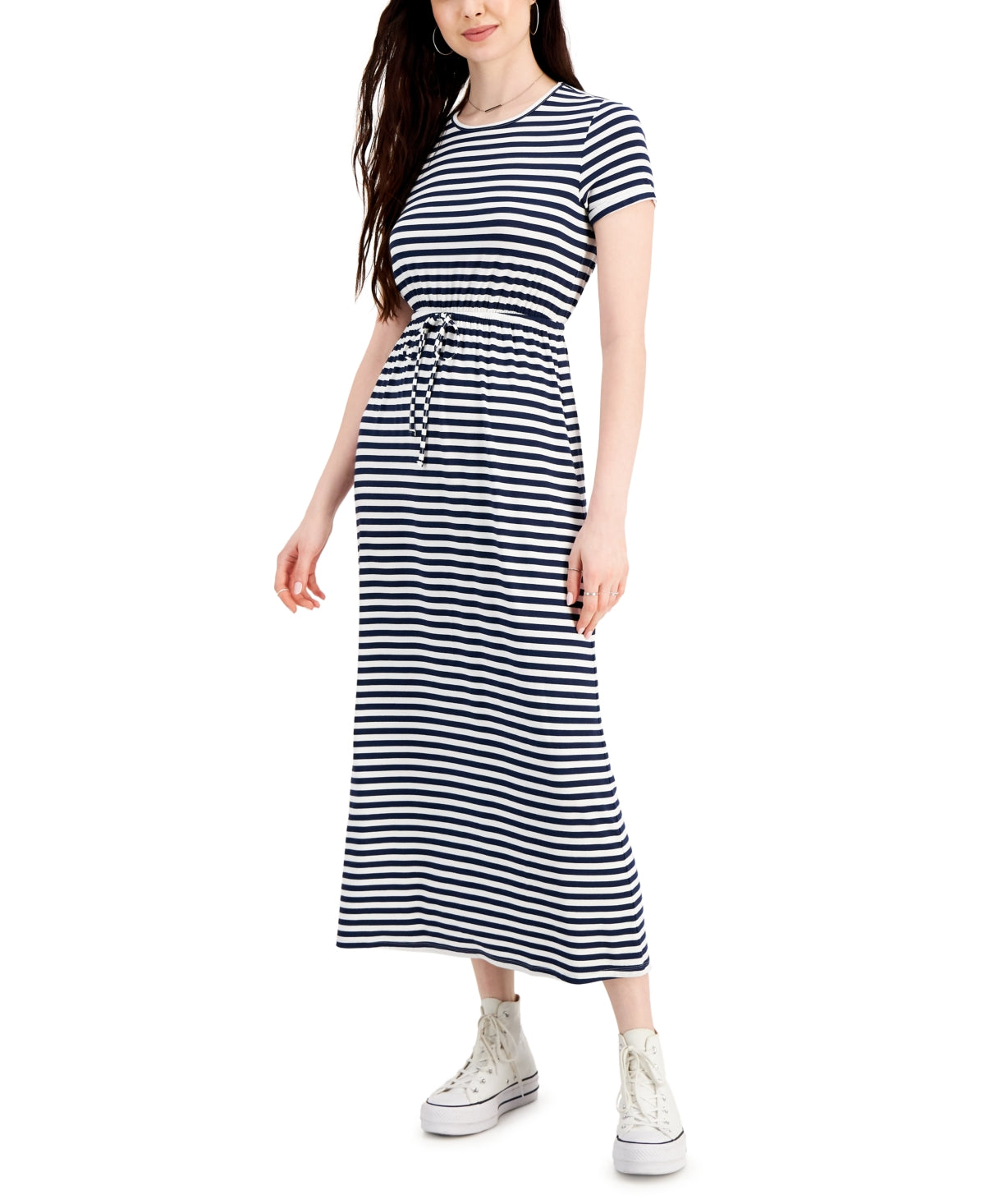 Vestido longo feminino estampado com cintura marcada estilo &amp; co, azul, tamanho extragrande