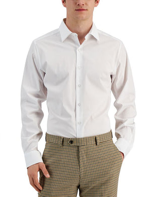 Camisa social masculina Alfani Slim Fit com elasticidade bidirecional e resistente a manchas, branca, tamanho 16x32-33