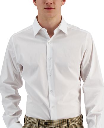 Camisa social masculina Alfani Slim Fit com elasticidade bidirecional e resistente a manchas, branca, tamanho 16x32-33
