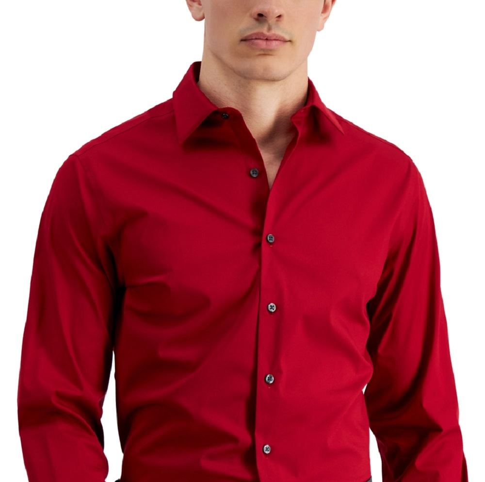 Camisa social masculina Alfani Slim Fit com elasticidade bidirecional e resistente a manchas, vermelha, tamanho 14 x 32 x 33