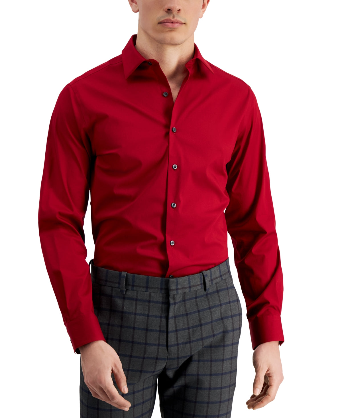 Camisa social masculina Alfani Slim Fit com elasticidade bidirecional e resistente a manchas, vermelha, tamanho 14 x 32 x 33
