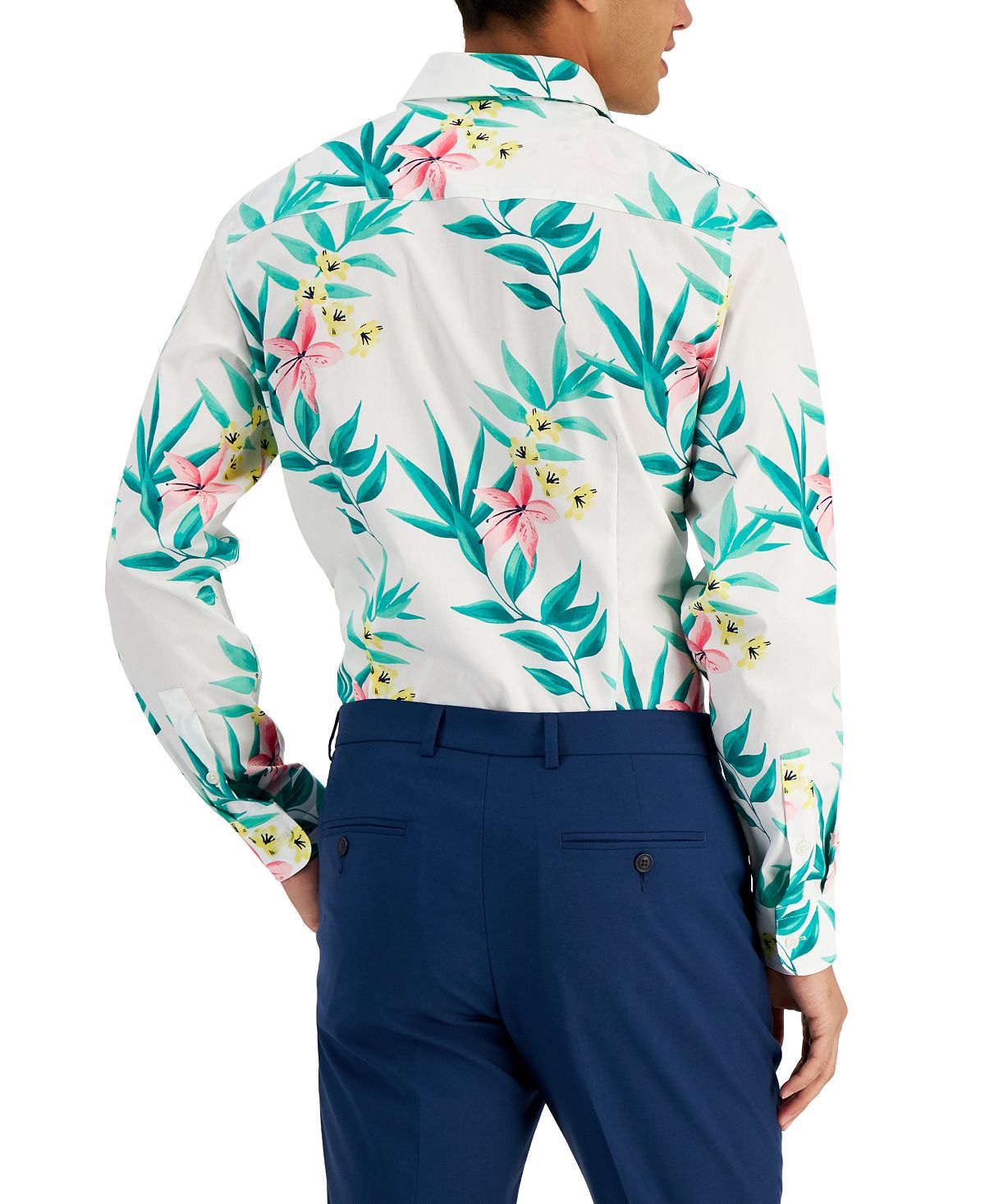Camisa social masculina Bar III Slim Fit com estampa tropical, branca, tamanho grande