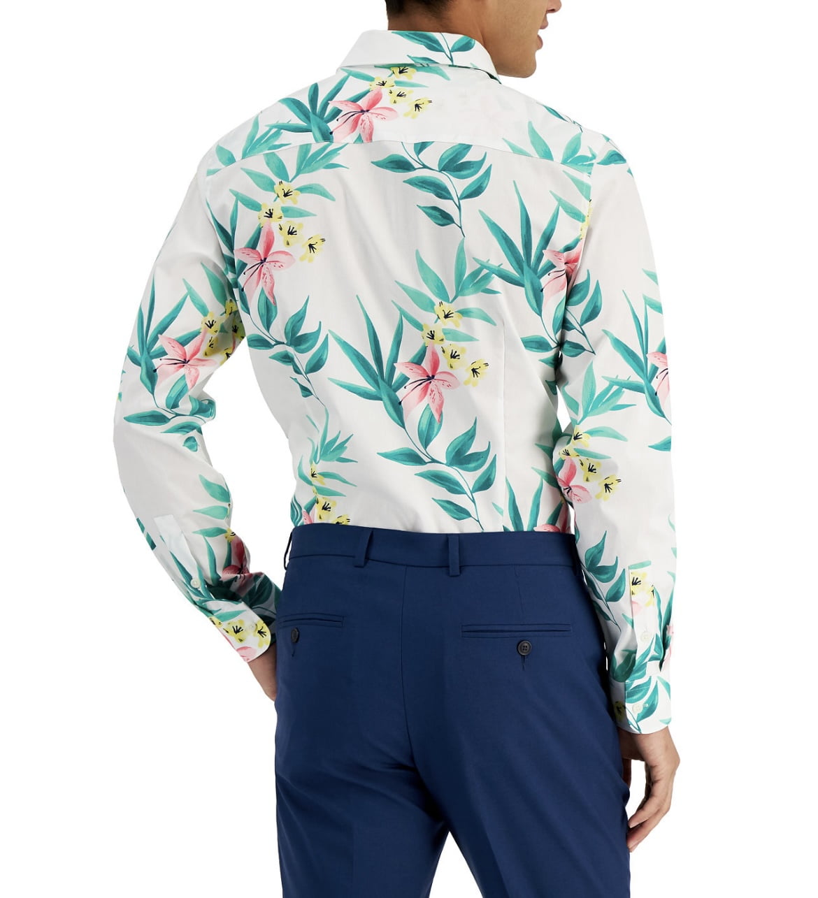 Camisa masculina Bar III de algodão orgânico tropical com ajuste fino e botões, branca/verde, tamanho GG