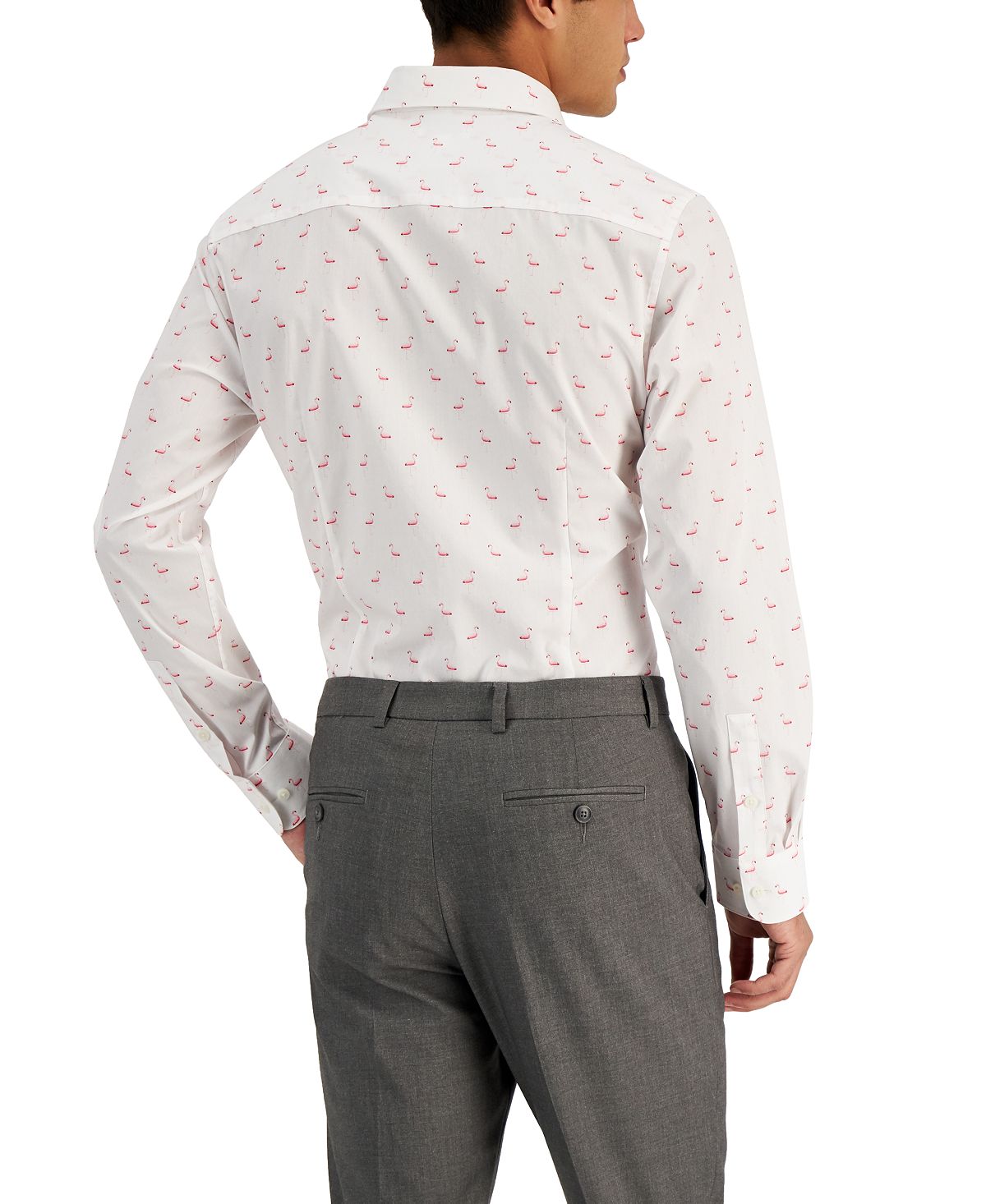 Camisa social masculina Bar III Slim Fit com estampa de flamingo, branca, tamanho médio