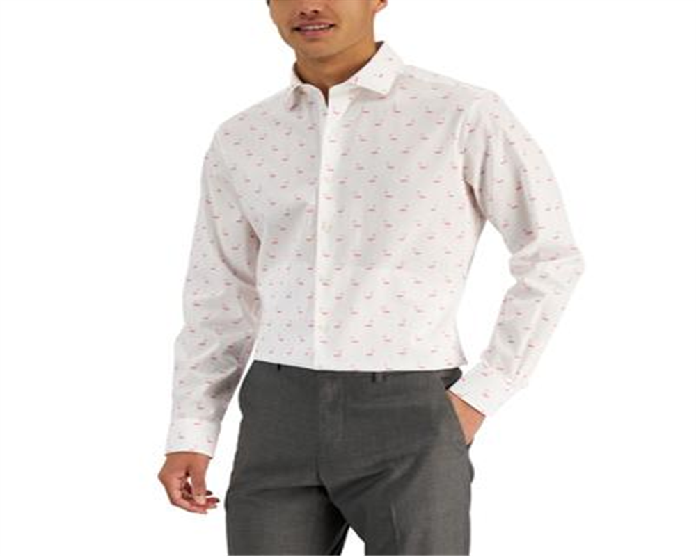 Camisa social masculina Bar III Slim Fit com estampa de flamingo, branca, tamanho médio