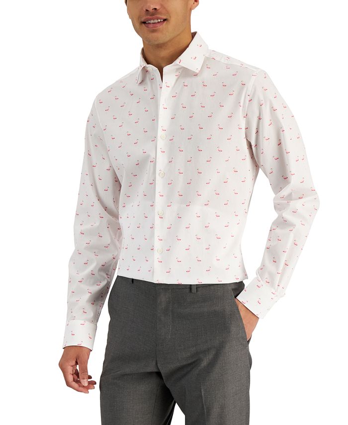 Camisa social masculina Bar III Slim Fit com estampa de flamingo, branca, tamanho extragrande