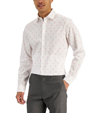 Camisa social masculina Bar III Slim Fit com estampa de flamingo, branca, tamanho extragrande