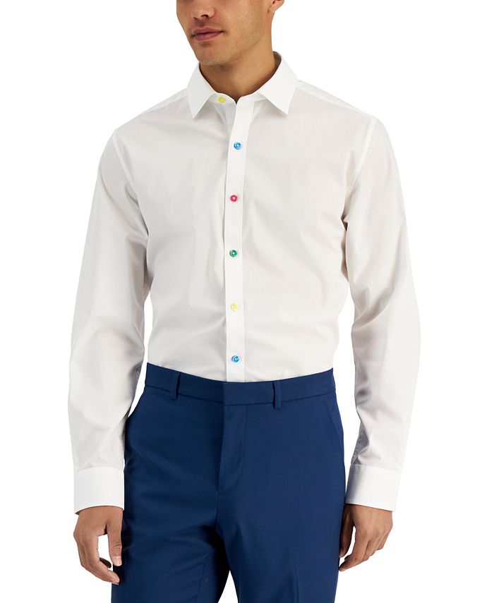 Camisa social masculina Bar III Slim Fit com botões coloridos, branca, tamanho pequeno