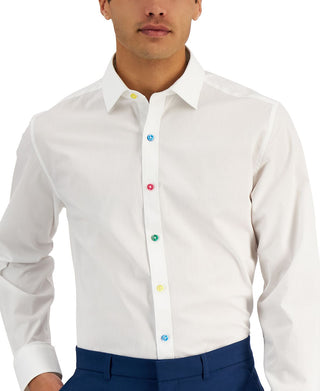 Camisa social masculina Bar III Slim Fit com botões coloridos, branca, tamanho pequeno