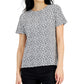 Camiseta feminina estampada Alfani, gola redonda, preta, tamanho pequeno