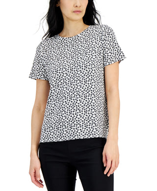 Camiseta feminina estampada Alfani, gola redonda, preta, tamanho pequeno