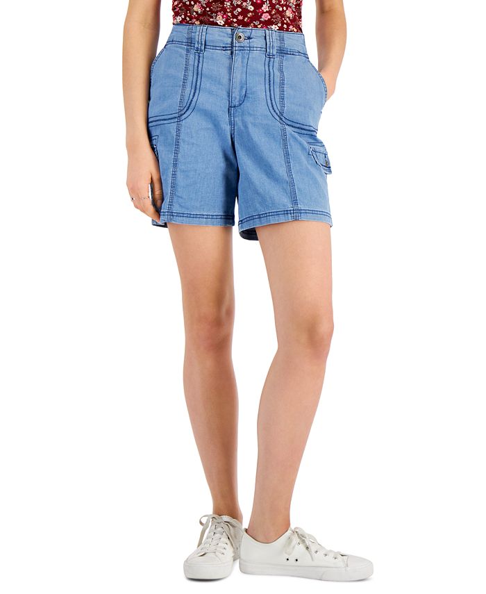 Shorts femininos estilo &amp; co, azul, com pespontos, tamanho 10, pequeno