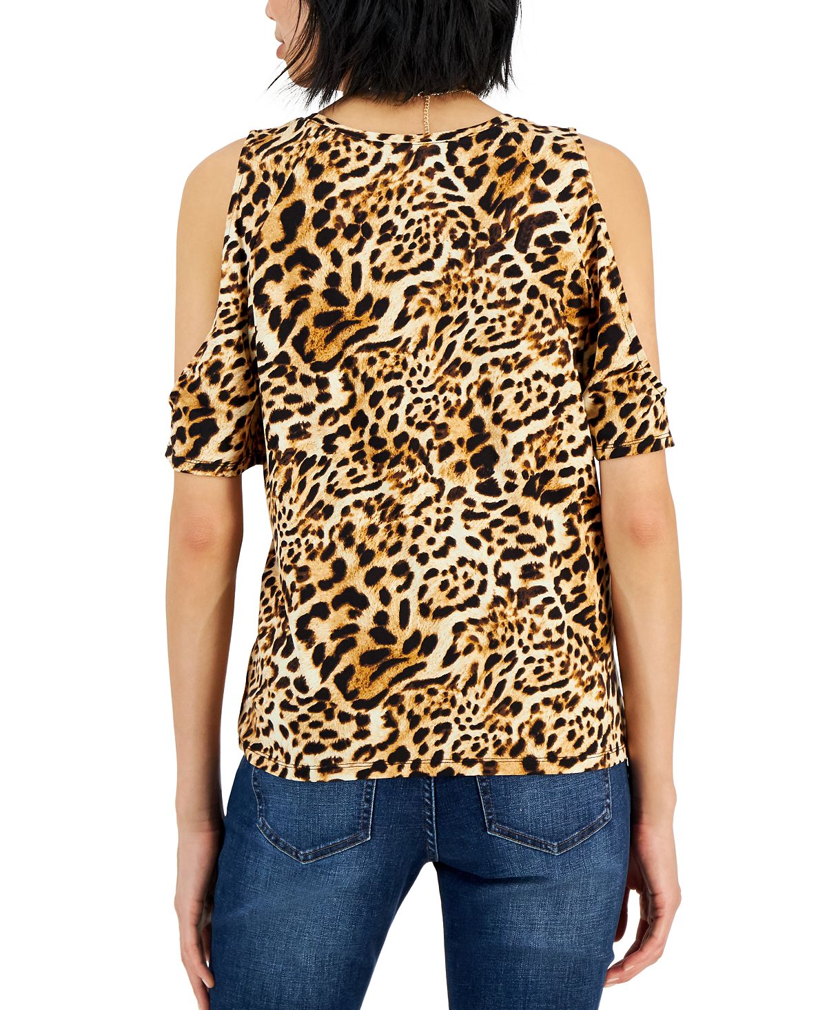 Blusa de malha feminina com estampa de leopardo e ombros descobertos, preta, tamanho extragrande, da INC International Concepts
