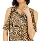 Blusa de malha feminina com estampa de leopardo e ombros descobertos, preta, tamanho extragrande, da INC International Concepts