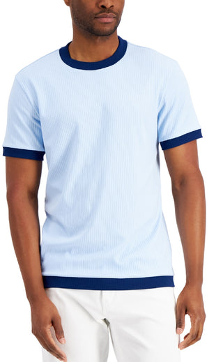 Camiseta Alfani Masculina Canelada Contrastada Azul Tamanho Grande