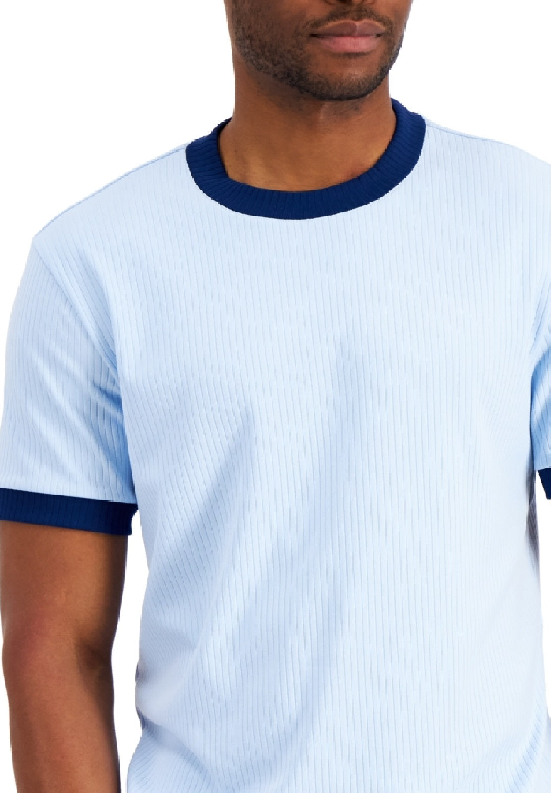 Camiseta Alfani Masculina Canelada Contrastada Azul Tamanho Grande