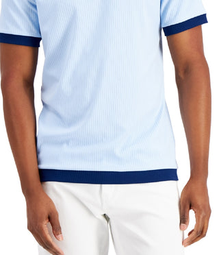 Camiseta Alfani Masculina Canelada Contrastada Azul Tamanho Grande