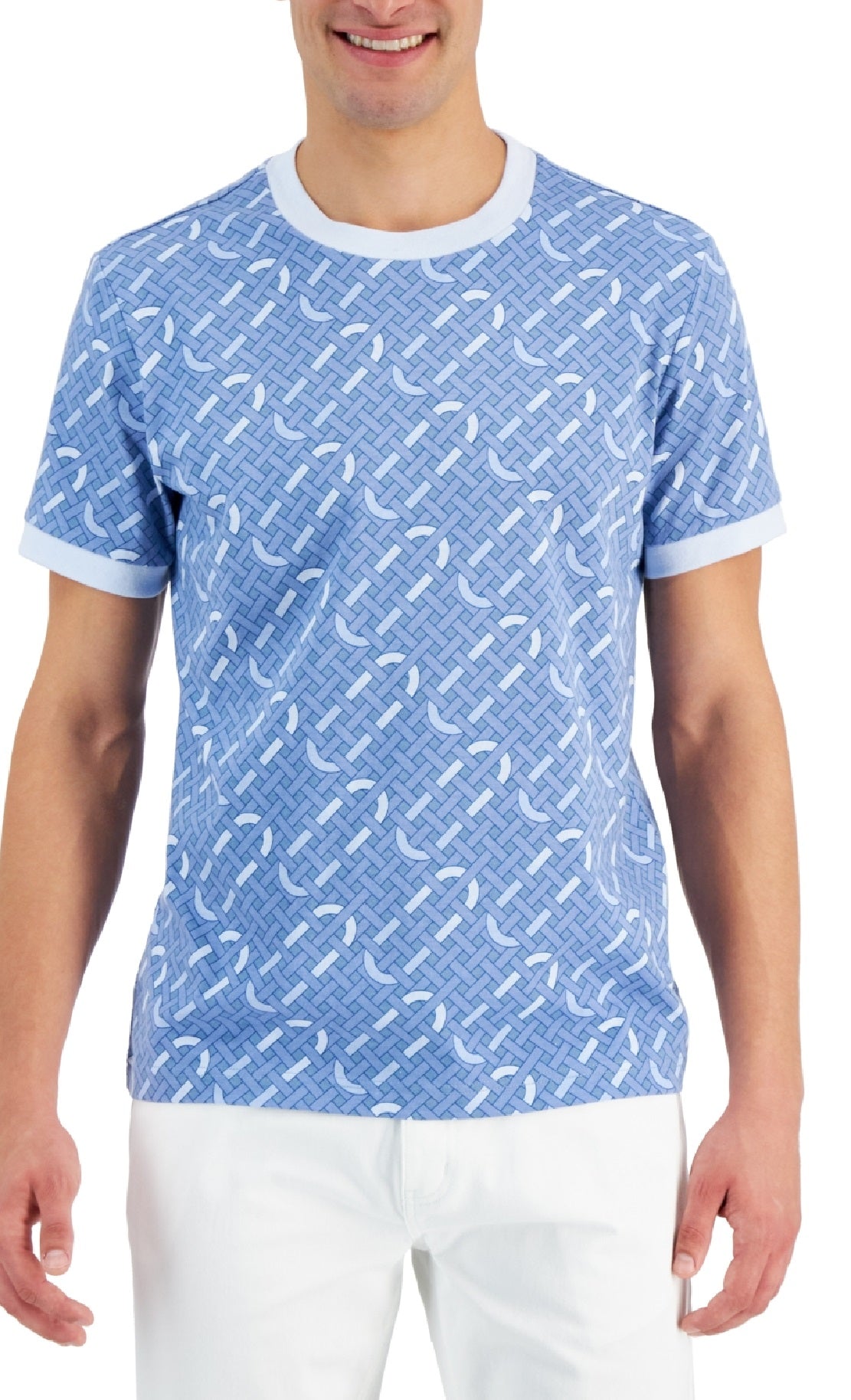 Camiseta Alfani Masculina Geo Graphic Azul Tamanho Grande