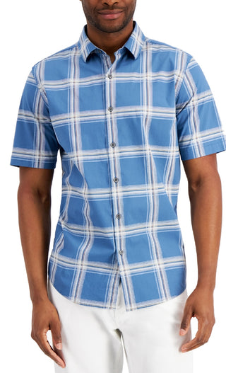 Camisa xadrez masculina Alfani Rolo estampada azul tamanho pequeno